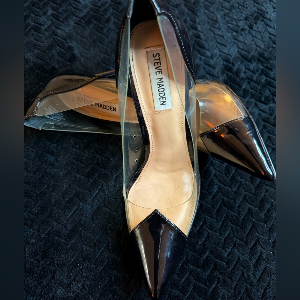 Steve Madden clear with black tips heels